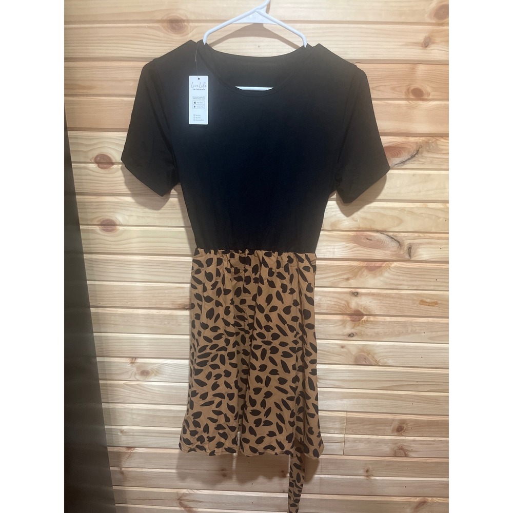 Cupshe Black Leopard Print Short Sleeve Mini Dress Small NWT Colorblock Casual